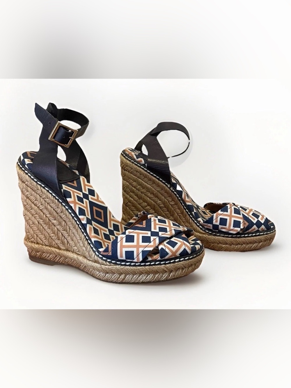 Tory Burch Espadrille Wedges Sandal Size 5B Platform Heel Vacation Beach